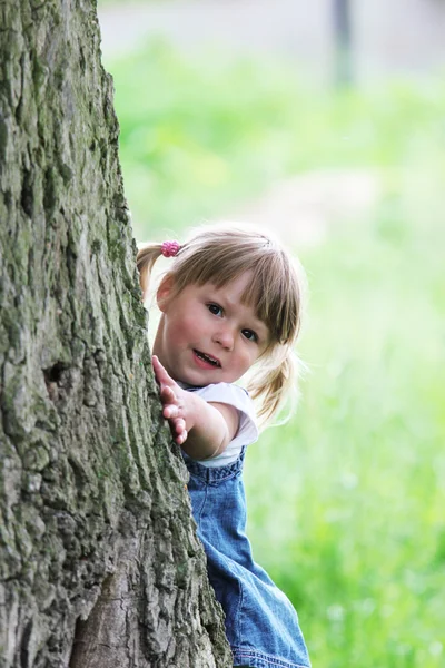 Ένα όμορφο κοριτσάκι σχετικά με τη φύση — Φωτογραφία Αρχείου
