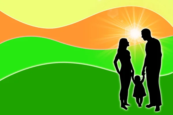 Silhouette of a family with the sun — Stock Photo, Image