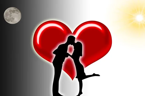 Sylwetka par z serca ilustracja — Zdjęcie stockowe