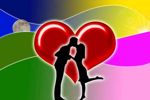 Çiftler ile kalpleri illüstrasyon siluet — Stok fotoğraf