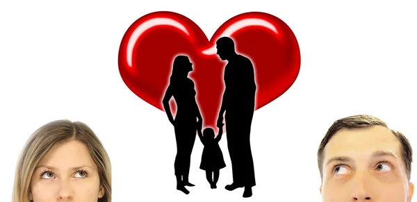Silhouette of a family with a heart — Stock Photo, Image