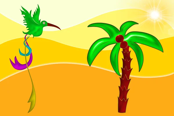 Tropikalny ilustracji ptaków i palmy — Zdjęcie stockowe
