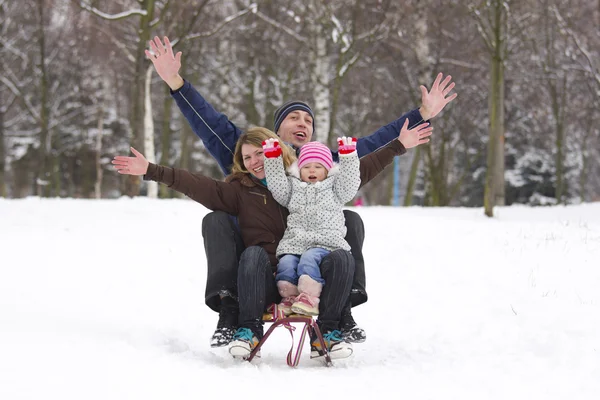 Familjen i parken i vinter — Stockfoto