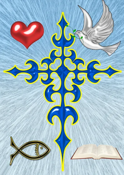 Illustration d'une croix avec une colombe et la Bible — Photo