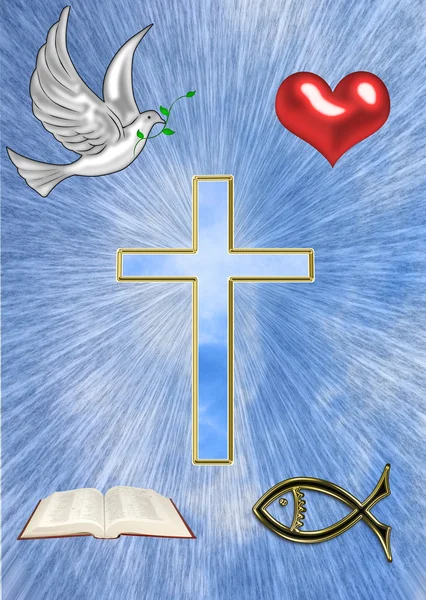 Obrázek kříže s holubice a bible — Stock fotografie