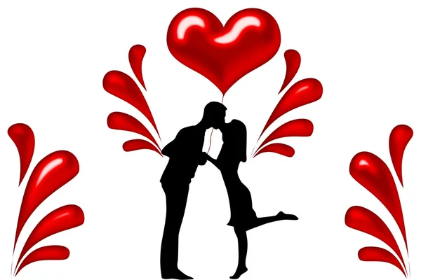 Çiftler ile kalpleri illüstrasyon siluet — Stok fotoğraf