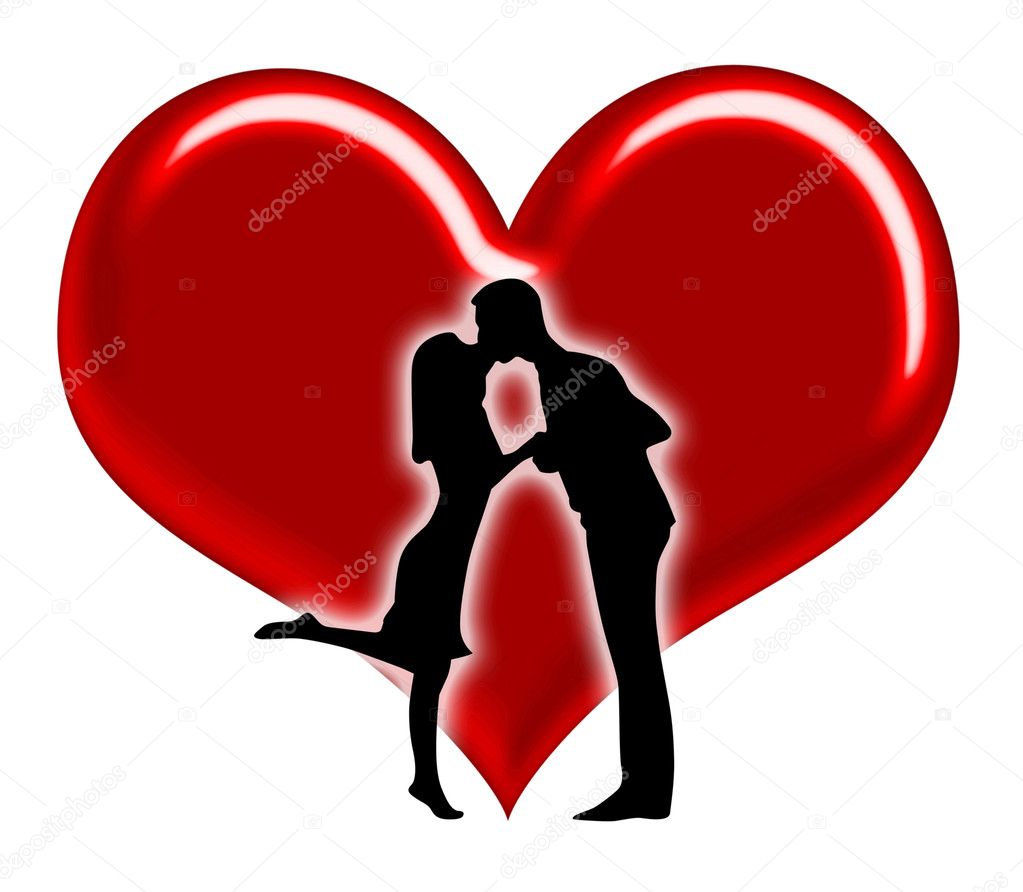 Silhouette of couples with hearts illustration