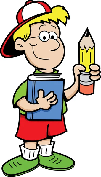 Boy holding a book and a pencil — Stock Vector