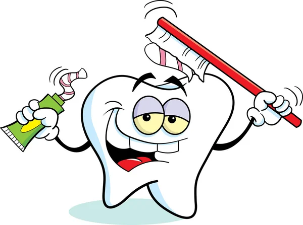 Δόντι, κρατώντας μια οδοντόβουρτσα — Διανυσματικό Αρχείο
