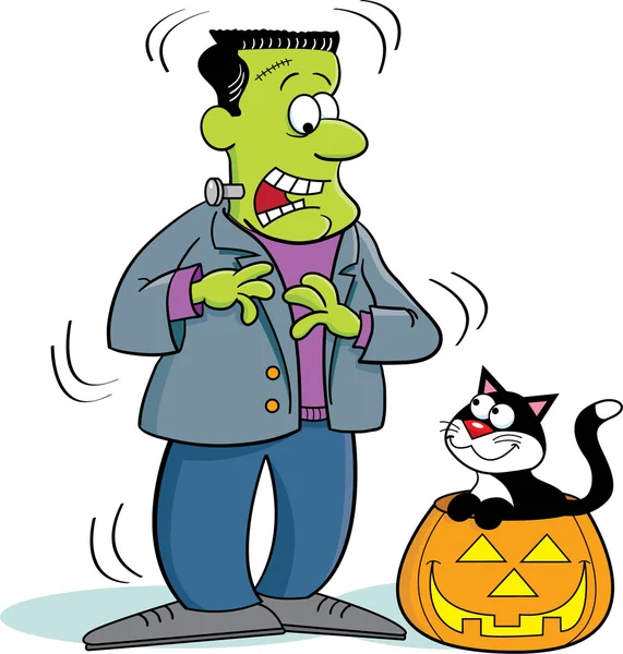 Dessin animé Frankenstein et un chat — Image vectorielle