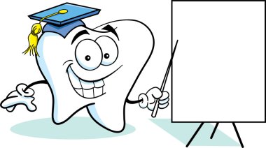 Cartoon Illustration of a Tooth with a Sign clipart