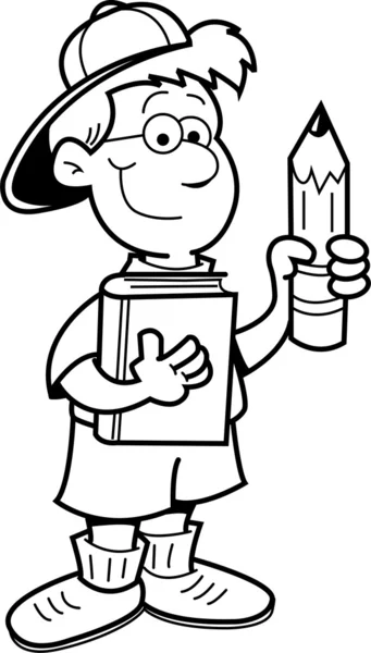 Карикатура на мальчика, держащего карандаш для цветной страницы — стоковый вектор