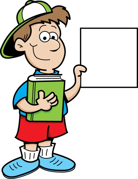 Illustrazione del cartone animato di un ragazzo etnico con un segno — Vettoriale Stock