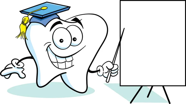Ilustracja kreskówka zęba ze znakiem — Wektor stockowy
