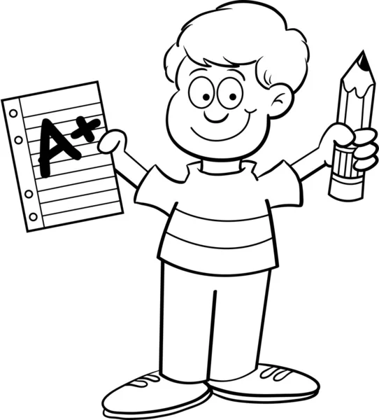 Cartoon-Illustration eines Jungen, der ein Papier und einen Bleistift zum Ausmalen hält — Stockvektor