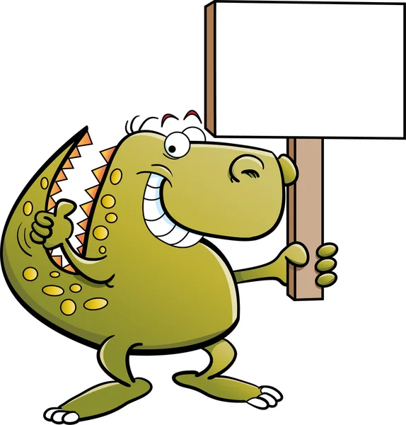 Dibujos animados ilustración de un dinosaurio con un signo — Archivo Imágenes Vectoriales