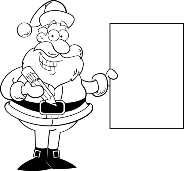 Cartoon illustration of Santa Claus holding a sign for coloring page — Stock Vector