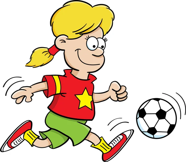 Egy lány játék futball-rajzfilm illusztrációja — Stock Vector