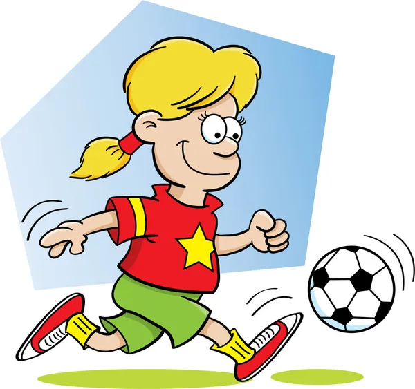 Futbol oynayan bir kız çizgi film gösterimi — Stok Vektör