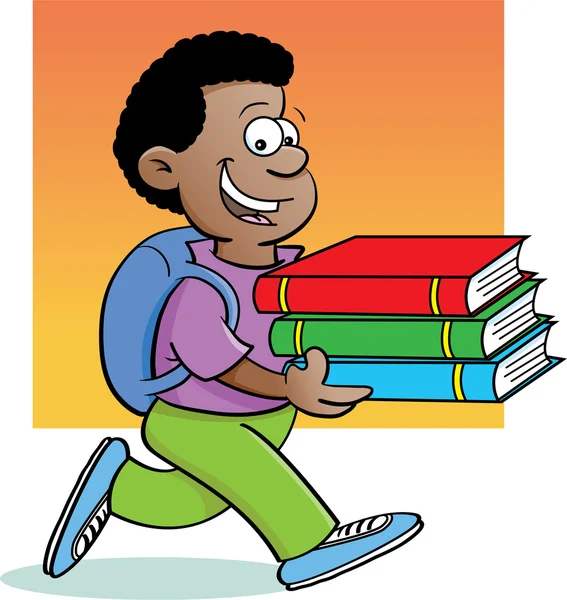 背景を持つ書籍を運ぶ子供の漫画イラスト — ストックベクタ