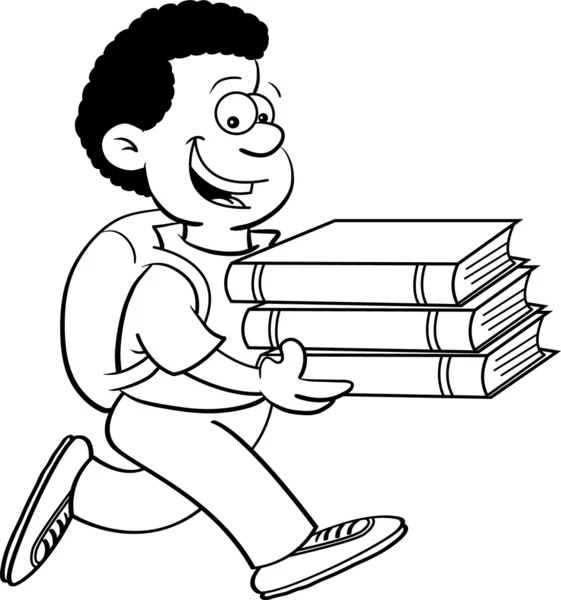 Schwarz-weiße Illustration eines Kindes, das Bücher trägt — Stockvektor