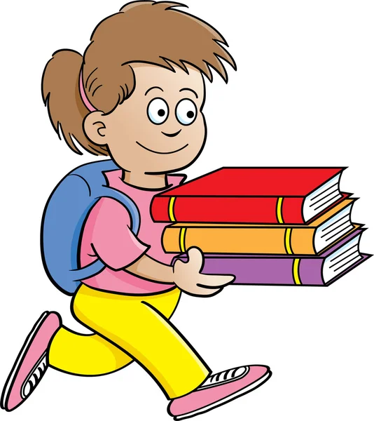 Ilustrasi kartun seorang gadis membawa buku dengan latar belakang putih - Stok Vektor