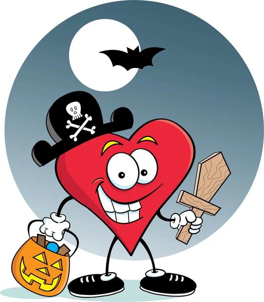 Ilustracja kreskówka serca, ubrany w strój pirata — Wektor stockowy
