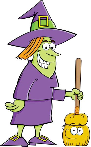 Witch with a broom — Stock Vector