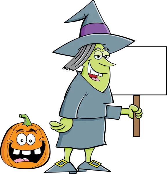 Witch holding a sign — Stock Vector