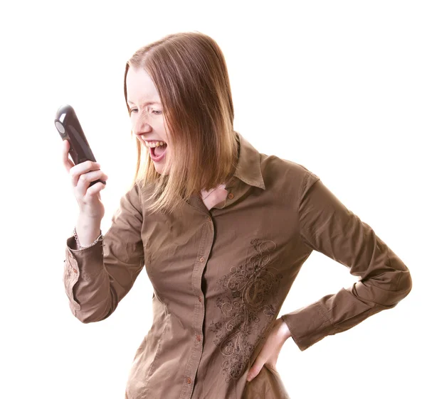 Mujer gritando por teléfono — Foto de Stock