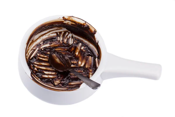 Tigela com molho de chocolate vazio — Fotografia de Stock