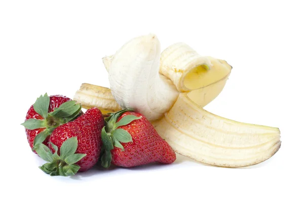 Banan och jordgubbar — Stockfoto