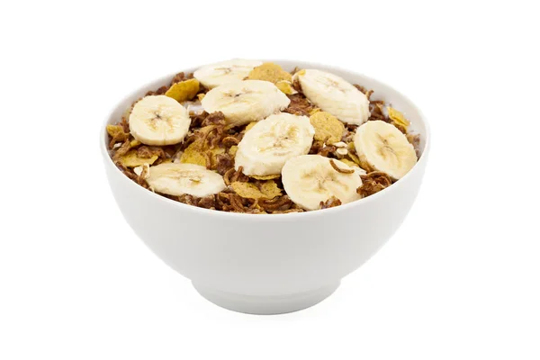 Cereales de plátano en tazón blanco — Foto de Stock
