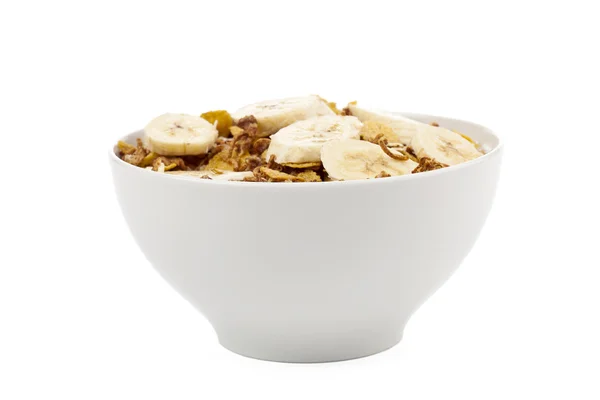 Bowl of cereals and banana — Stock Photo, Image