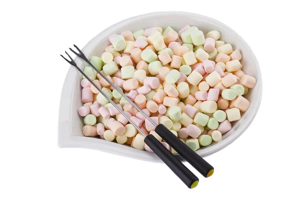 Tigela de marshmallow colorido e fondue — Fotografia de Stock