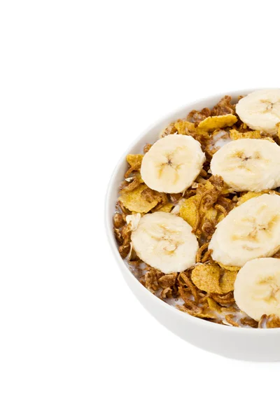 Imagen recortada de tazón de cereal con plátano — Foto de Stock