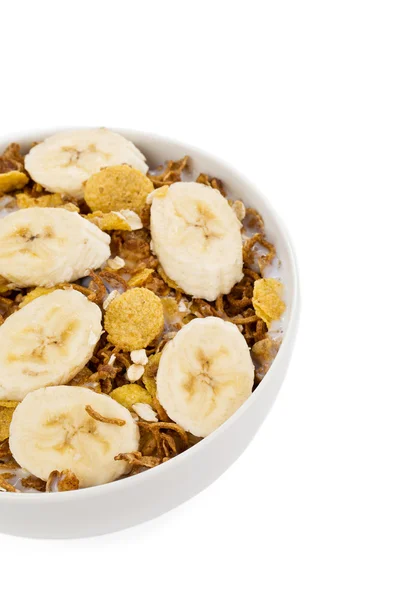 Imagen recortada de cereal y plátano en tazón — Foto de Stock