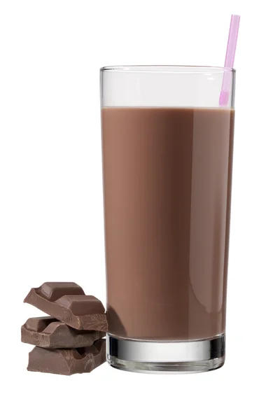 Sklo čokoládový nápoj se slámou — Stock fotografie