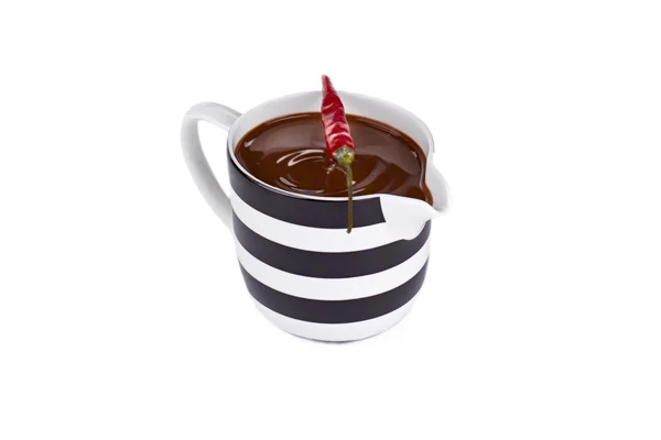 Pimenta quente e fondue de chocolate — Fotografia de Stock