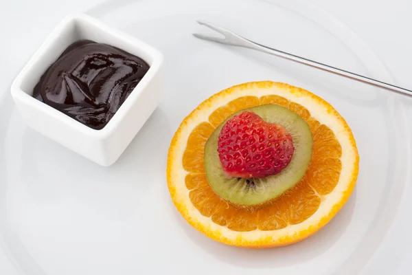 水果和巧克力火锅 — 图库照片