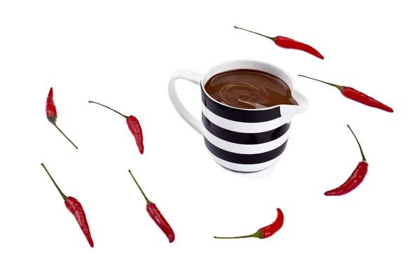 Gesmolten chocolade cup en chili — Stockfoto