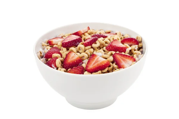 Ring cereals with strawberry toppings — Stock Photo, Image