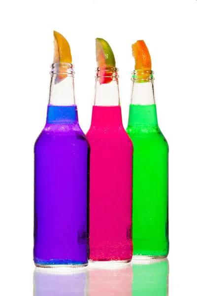 Růžová fialová zelených lahví — Stock fotografie