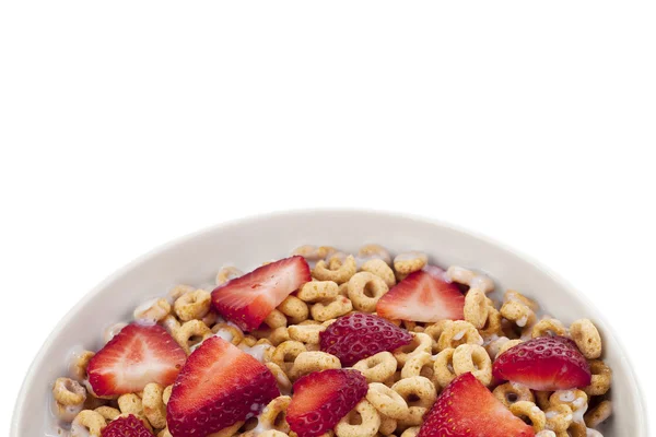 Slice strawberries on the cereals — Stock Photo, Image