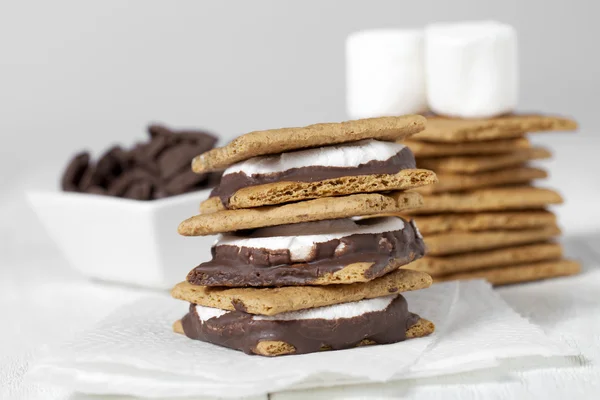 stock image Smores sandwich with marshmallow chocolate and crackers