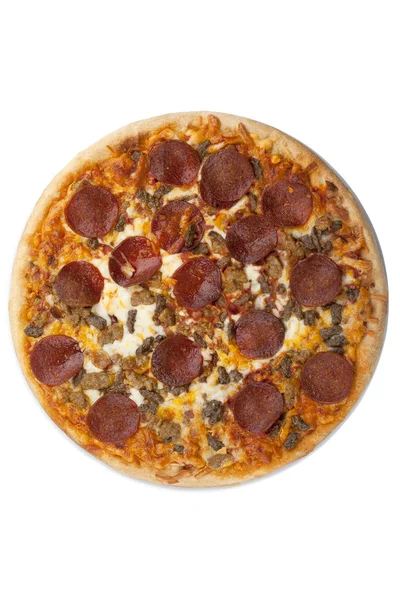 Вид на пиццу с пепперони — стоковое фото