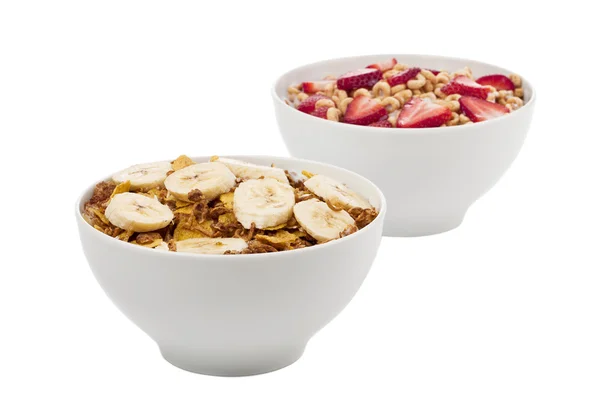 Two fruity breakfast cereal bowl — Stock Photo, Image