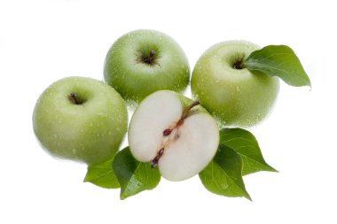 Top view of green apples on white clipart