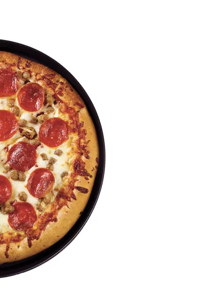 Cropped image of a pepperoni pizza — Stock Photo, Image