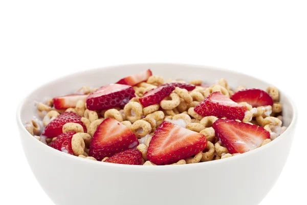 Fresh sliced strawberries on cereal — Stock Photo, Image